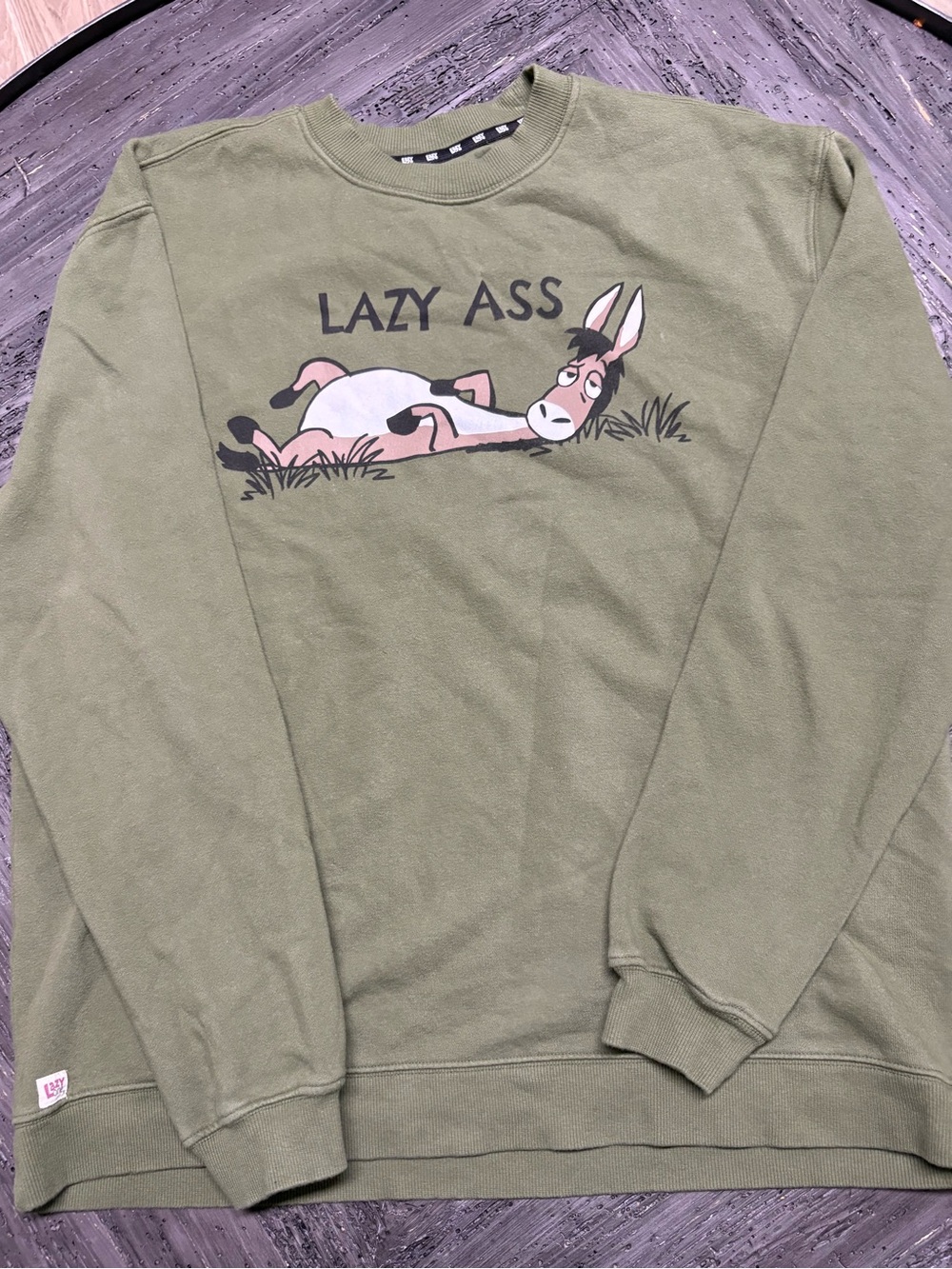 Lazy One Olive Green 'Lazy Ass' Graphic Crewneck Sweater